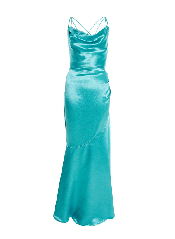 Sheath/Column Cowl Neck Sleeveless Floor-Length Silk Like Satin Bridesmaid Dresses