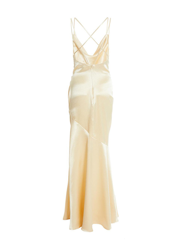 Sheath/Column Cowl Neck Cross Back Floor-Length Satin Bridesmaid Dresses