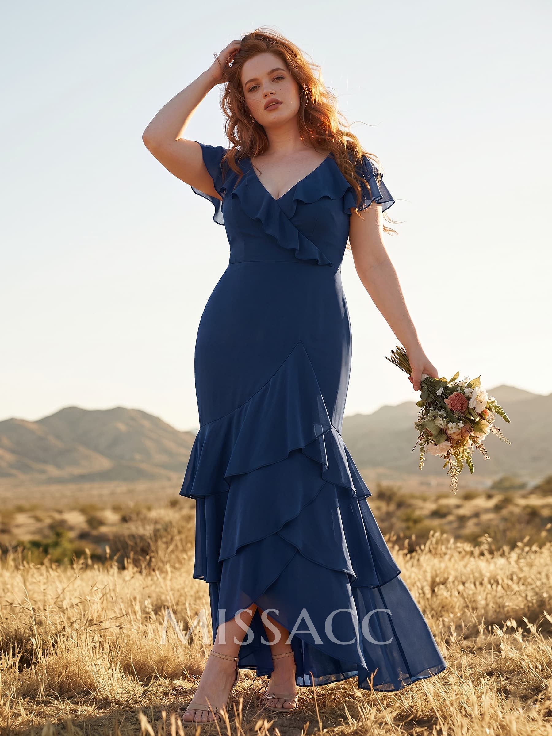 Sheath/Column V-Neck Short Sleeves Chiffon Bridesmaid Dresses With Ruffle Sheath/Column V-Neck Short Sleeves Chiffon Bridesmaid Dresses With Ruffle