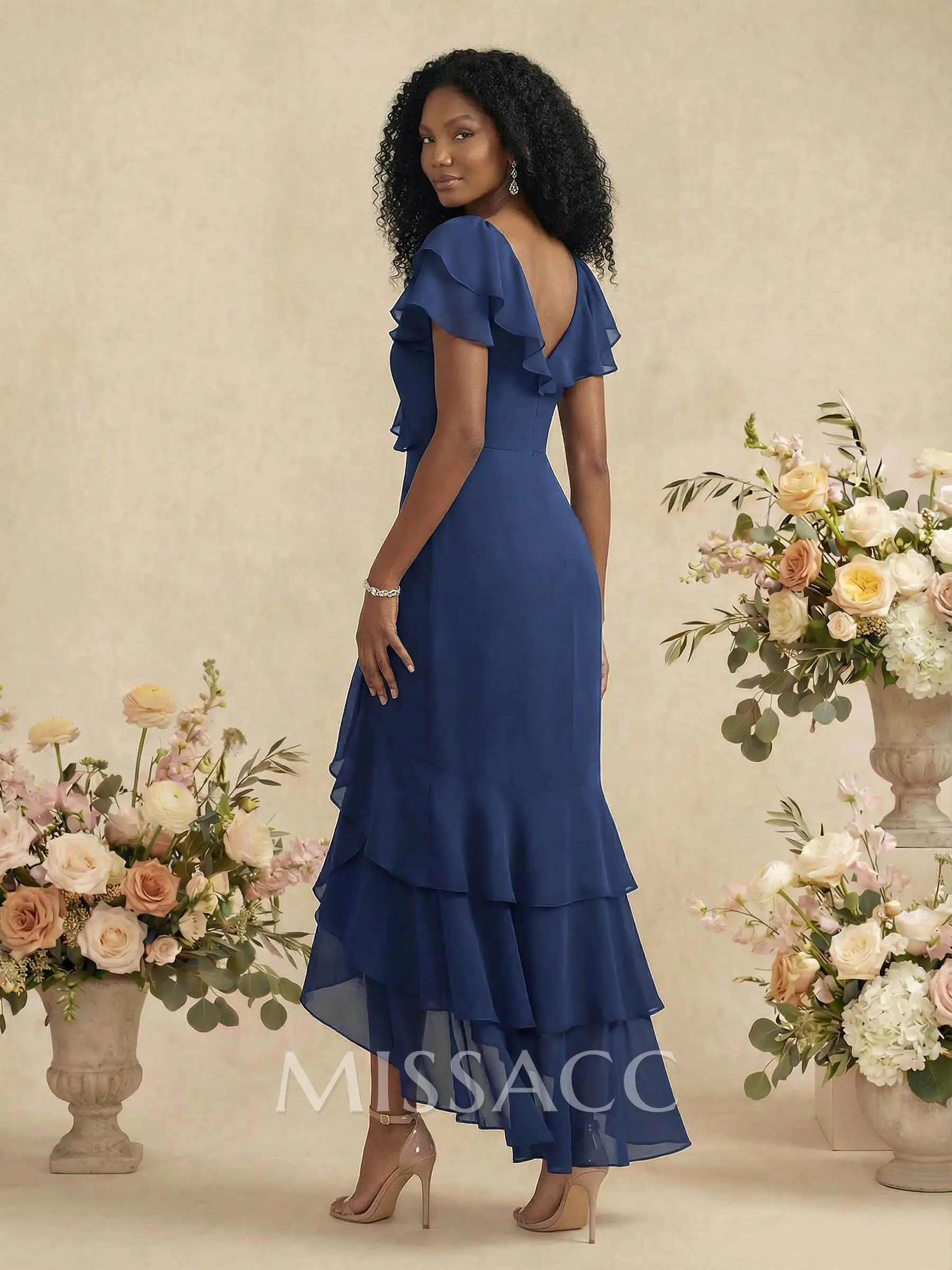 column bridesmaid dress Steel Blue Grey Bridesmaid Dresses One Shoulder Sheath/Column Ruched Chiffon Bridesmaid Dresses with Slit