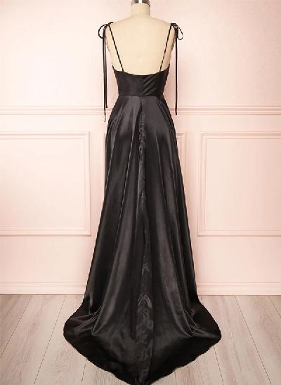 A-Line Cowl Neck Sexy Spaghetti Straps Bridesmaid Dresses With High Split