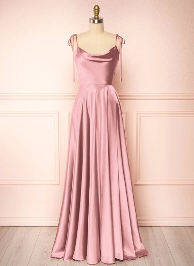 A-Line Cowl Neck Sexy Spaghetti Straps Bridesmaid Dresses With High Split