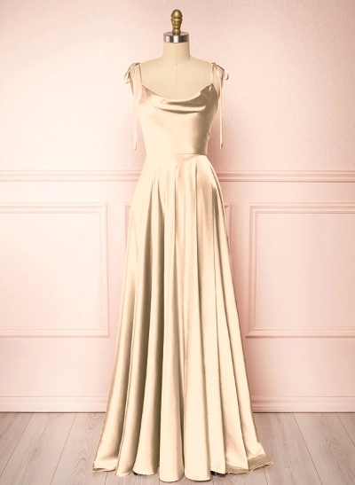 A-Line Cowl Neck Sexy Spaghetti Straps Bridesmaid Dresses With High Split