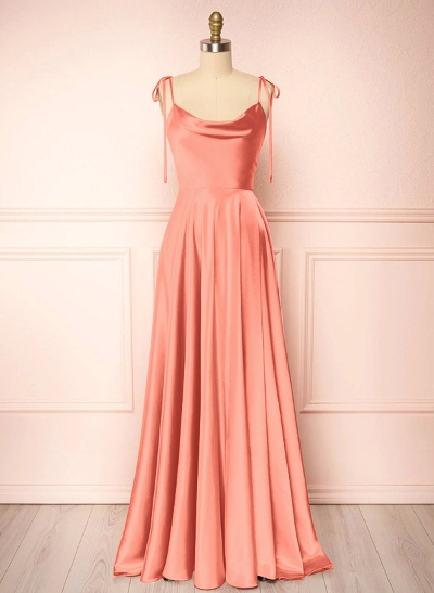 A-Line Cowl Neck Sexy Spaghetti Straps Bridesmaid Dresses With High Split