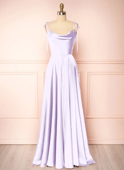 A-Line Cowl Neck Sexy Spaghetti Straps Bridesmaid Dresses With High Split