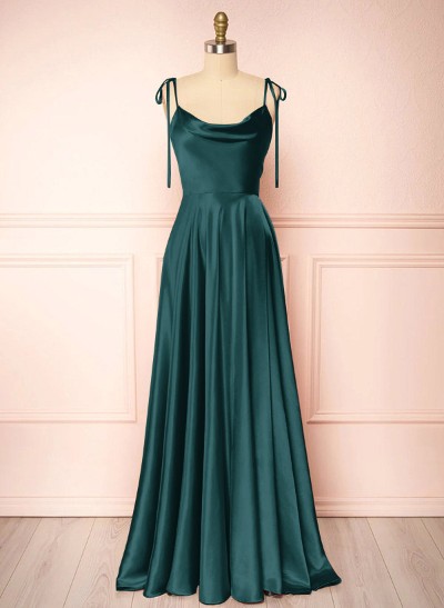 A-Line Cowl Neck Sexy Spaghetti Straps Bridesmaid Dresses With High Split