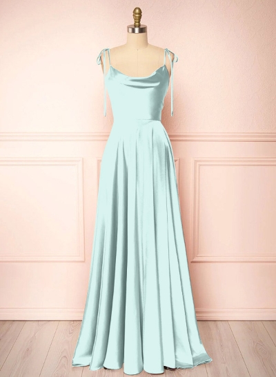 A-Line Cowl Neck Sexy Spaghetti Straps Bridesmaid Dresses With High Split