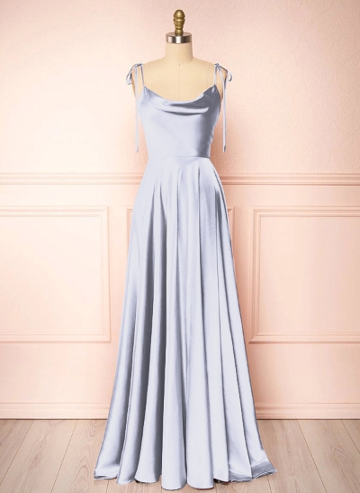 A-Line Cowl Neck Sexy Spaghetti Straps Bridesmaid Dresses With High Split