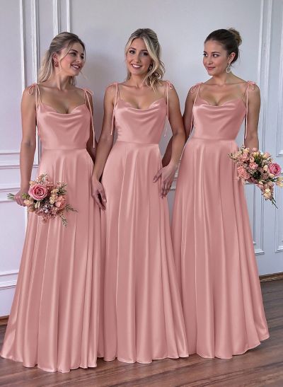 A-Line Cowl Neck Sexy Spaghetti Straps Bridesmaid Dresses With High Split
