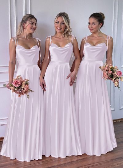 A-Line Cowl Neck Sexy Spaghetti Straps Bridesmaid Dresses With High Split