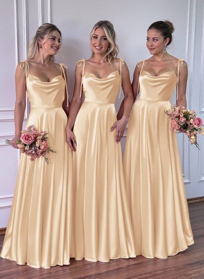 A-Line Cowl Neck Sexy Spaghetti Straps Bridesmaid Dresses With High Split