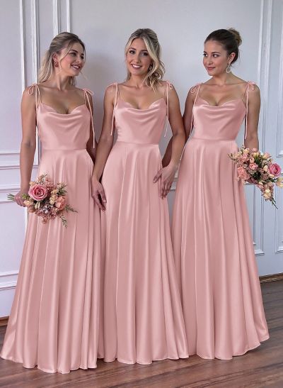 A-Line Cowl Neck Sexy Spaghetti Straps Bridesmaid Dresses With High Split