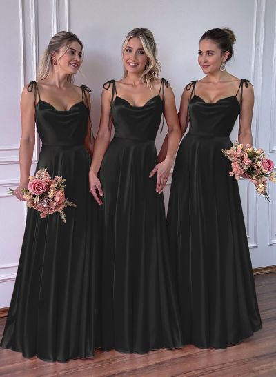 A-Line Cowl Neck Sexy Spaghetti Straps Bridesmaid Dresses With High Split