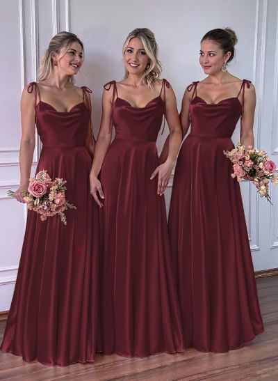 A-Line Cowl Neck Sexy Spaghetti Straps Bridesmaid Dresses With High Split