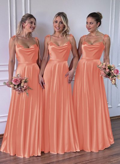 A-Line Cowl Neck Sexy Spaghetti Straps Bridesmaid Dresses With High Split
