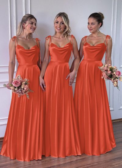 A-Line Cowl Neck Sexy Spaghetti Straps Bridesmaid Dresses With High Split