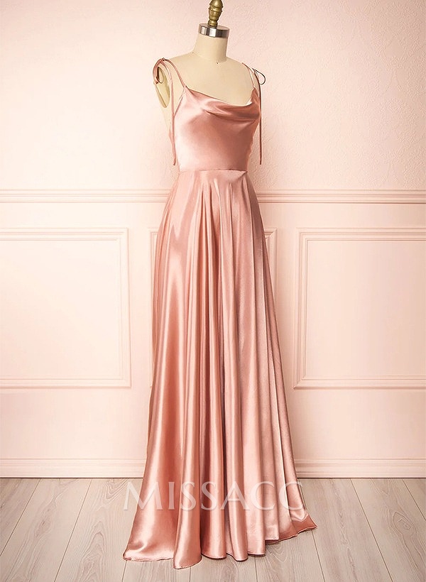 A-Line Cowl Neck Sexy Spaghetti Straps Bridesmaid Dresses With High Split A-Line Cowl Neck Sexy Spaghetti Straps Bridesmaid Dresses With High Split