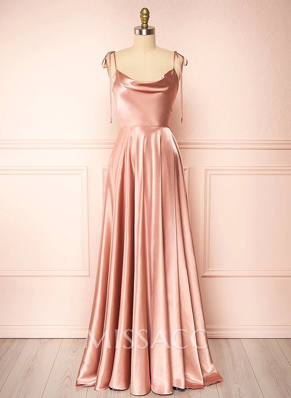 A-Line Cowl Neck Sexy Spaghetti Straps Bridesmaid Dresses With High Split A-Line Cowl Neck Sexy Spaghetti Straps Bridesmaid Dresses With High Split