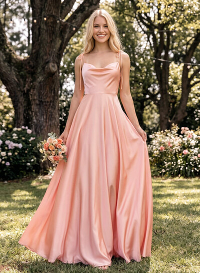 A-Line Cowl Neck Sexy Spaghetti Straps Bridesmaid Dresses With High Split