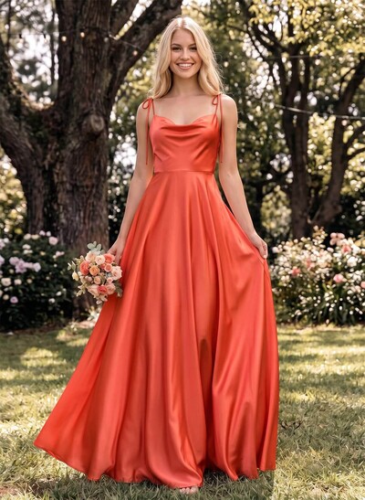 A-Line Cowl Neck Sexy Spaghetti Straps Bridesmaid Dresses With High Split