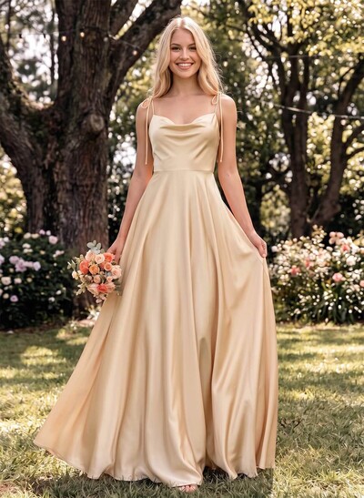 A-Line Cowl Neck Sexy Spaghetti Straps Bridesmaid Dresses With High Split