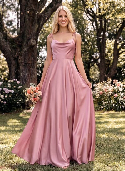 A-Line Cowl Neck Sexy Spaghetti Straps Bridesmaid Dresses With High Split