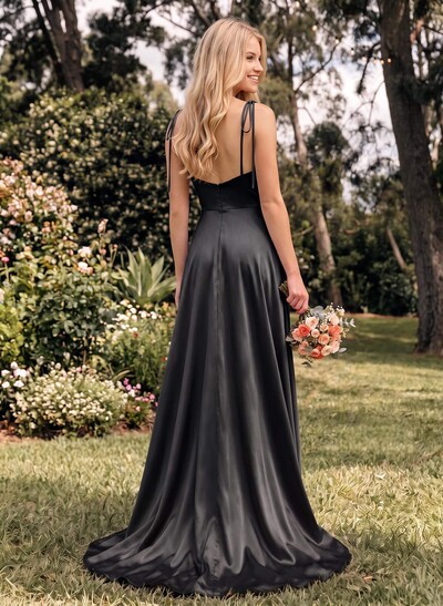 A-Line Cowl Neck Sexy Spaghetti Straps Bridesmaid Dresses With High Split