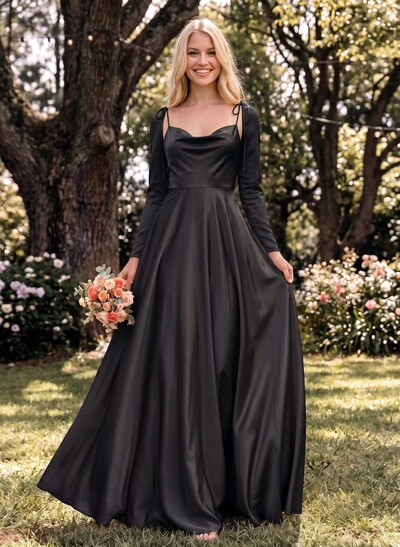 A-Line Cowl Neck Sexy Spaghetti Straps Bridesmaid Dresses With High Split