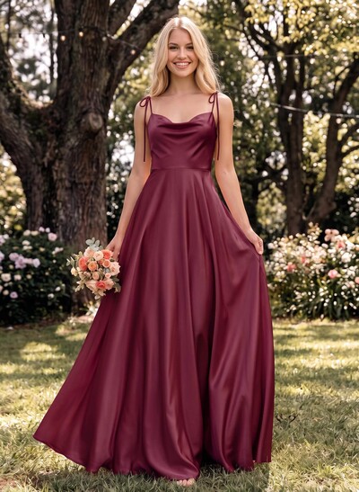 A-Line Cowl Neck Sexy Spaghetti Straps Bridesmaid Dresses With High Split