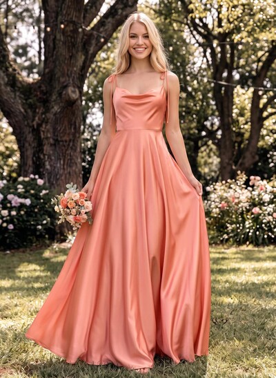 A-Line Cowl Neck Sexy Spaghetti Straps Bridesmaid Dresses With High Split