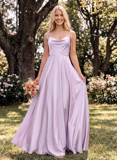 A-Line Cowl Neck Sexy Spaghetti Straps Bridesmaid Dresses With High Split