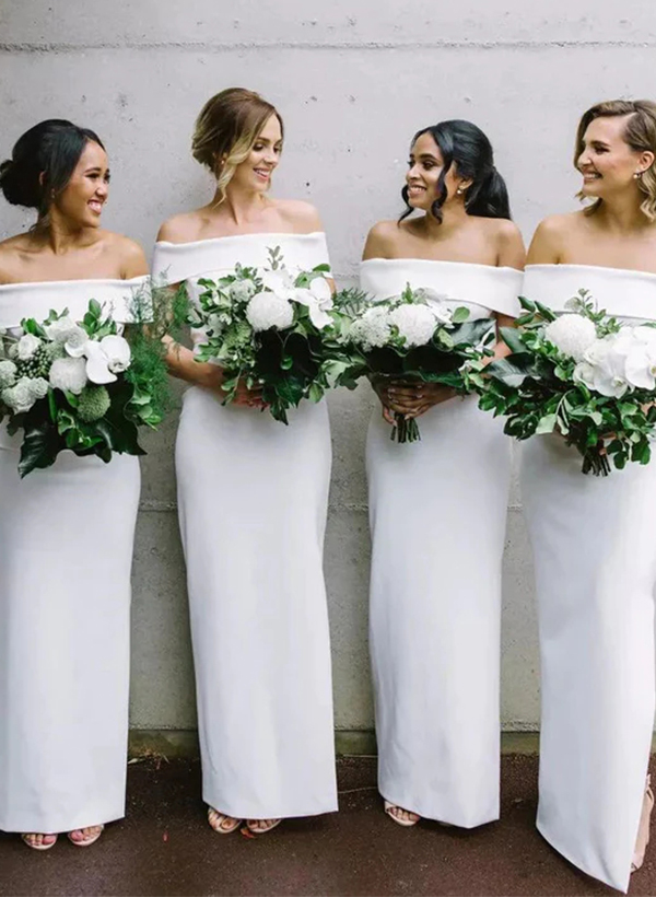 Sheath/Column Off-the-Shoulder Floor-Length Satin Bridesmaid Dresses