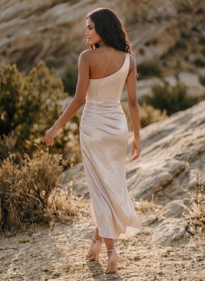 Sheath/Column One-Shoulder Sleeveless Silk Like Satin Bridesmaid Dresses