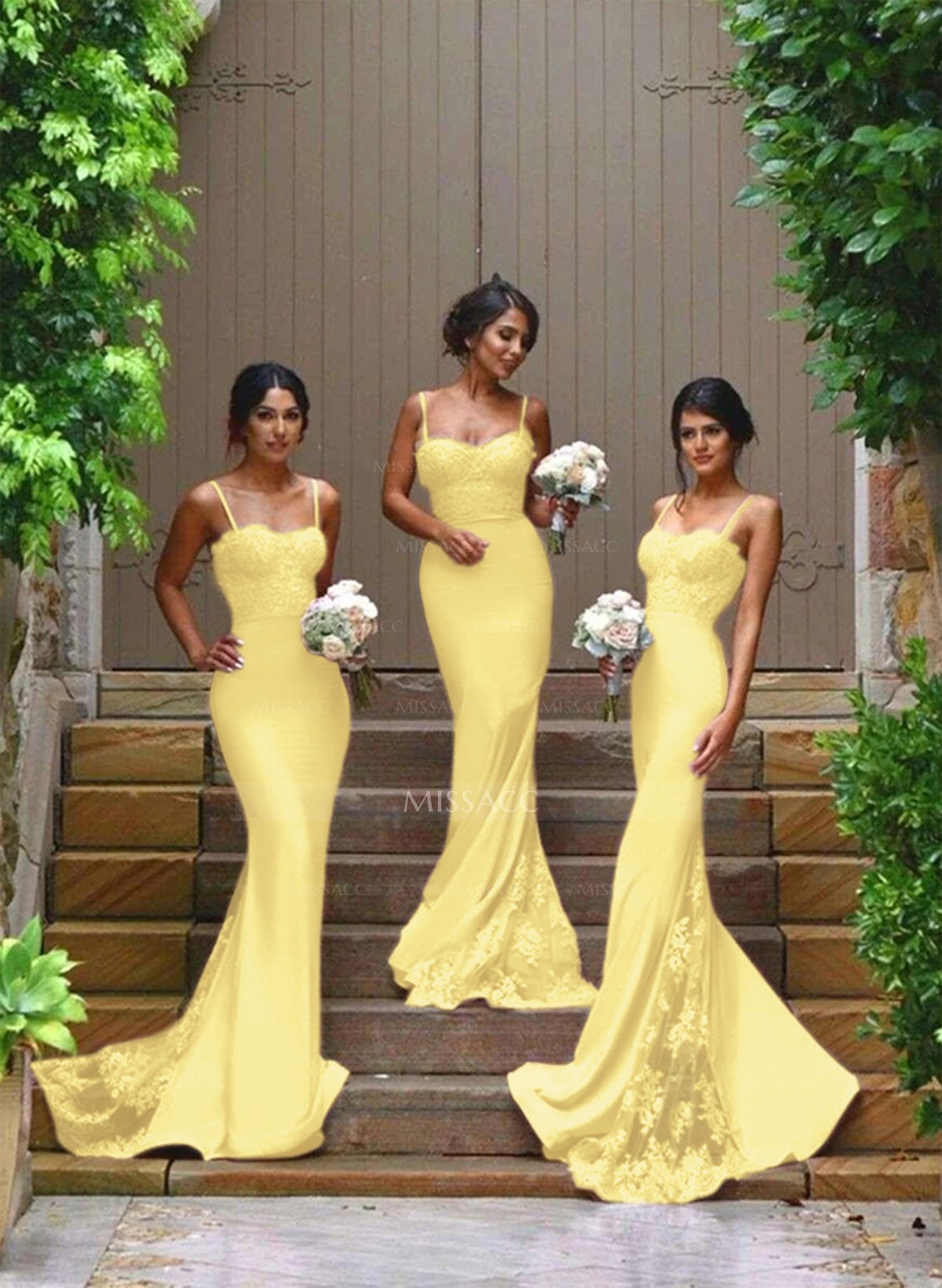 Vestidos De Dama De Honor Corte Sirena/Trompeta Con Escote Corazón, De  Satén Elástico Y Con Apliques De Encaje., image size:1200x1640