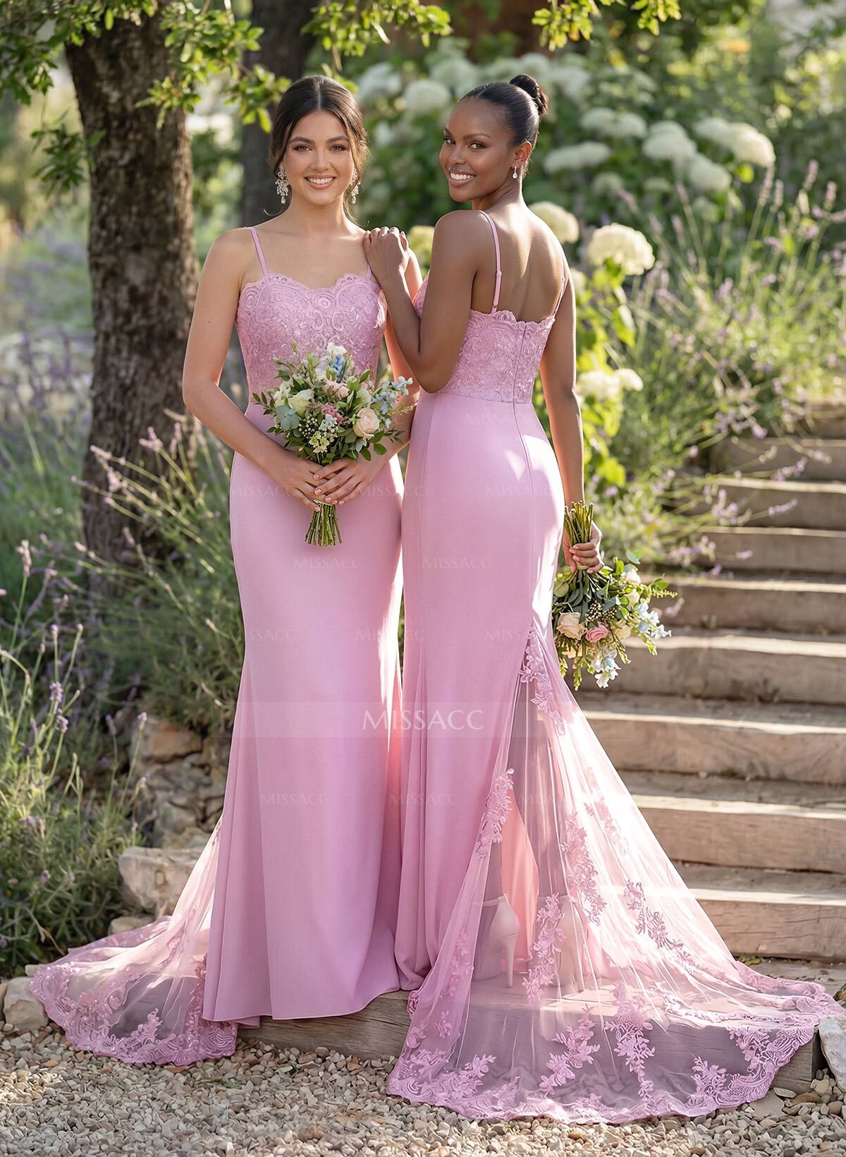 Trumpet/Mermaid Sweetheart Elastic Satin Bridesmaid Dresses With Appliques Lace