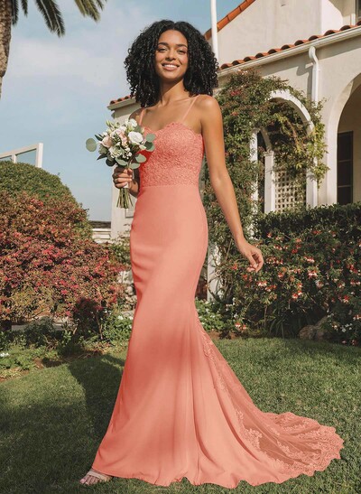 Trumpet/Mermaid Sweetheart Elastic Satin Bridesmaid Dresses With Appliques Lace