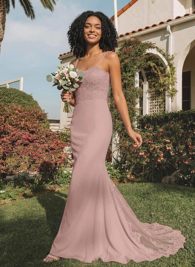 Trumpet/Mermaid Sweetheart Elastic Satin Bridesmaid Dresses With Appliques Lace