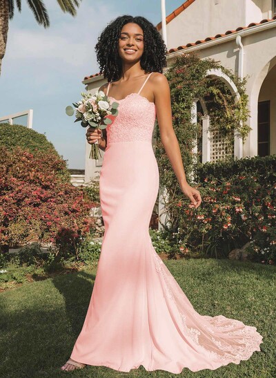Trumpet/Mermaid Sweetheart Elastic Satin Bridesmaid Dresses With Appliques Lace