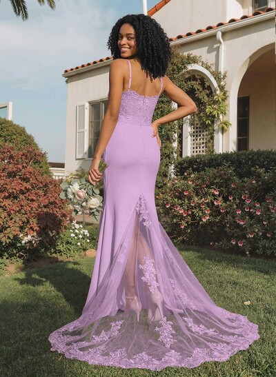 Trumpet/Mermaid Sweetheart Elastic Satin Bridesmaid Dresses With Appliques Lace