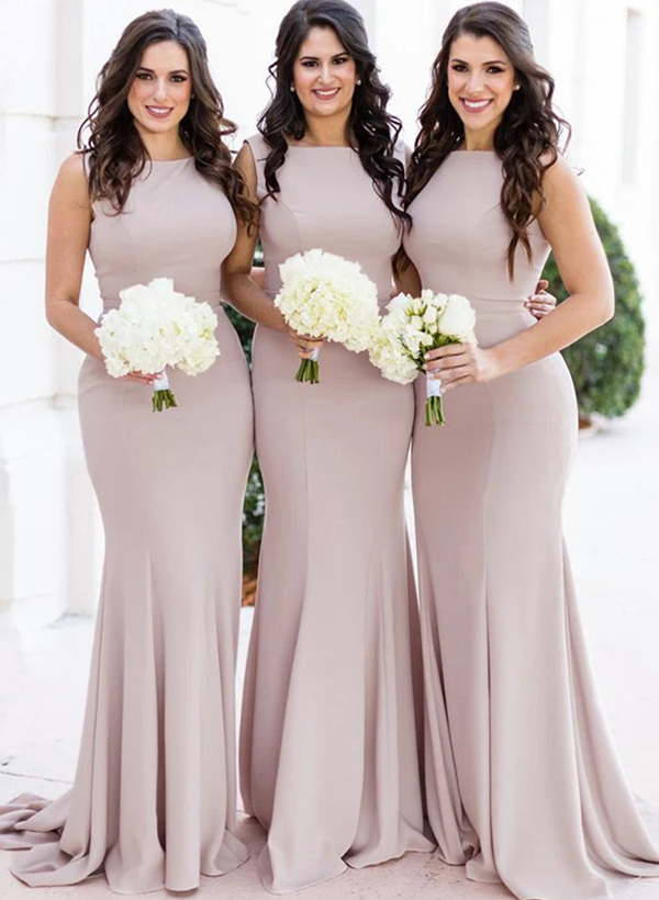 Sheath/Column Square Neckline Sleeveless Elegant Satin Bridesmaid Dresses