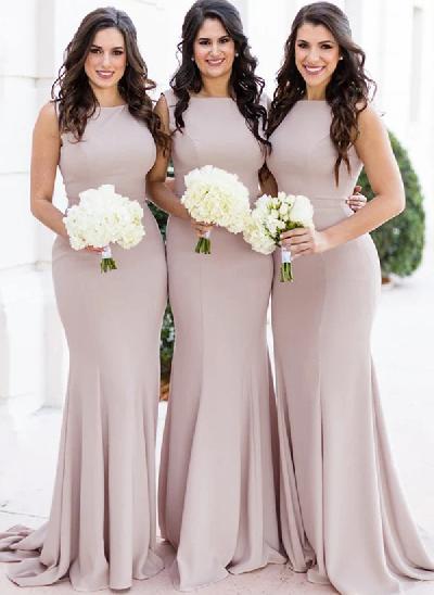 Sheath/Column Square Neckline Sleeveless Elegant Satin Bridesmaid Dresses