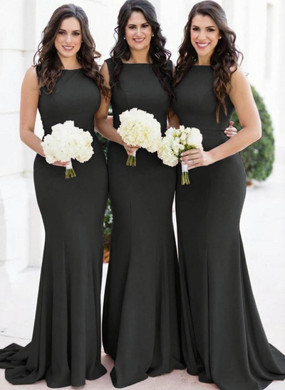 Sheath/Column Square Neckline Sleeveless Elegant Satin Bridesmaid Dresses