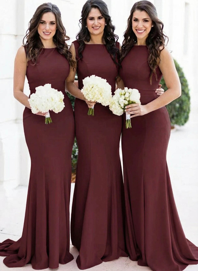 Sheath/Column Square Neckline Sleeveless Elegant Satin Bridesmaid Dresses