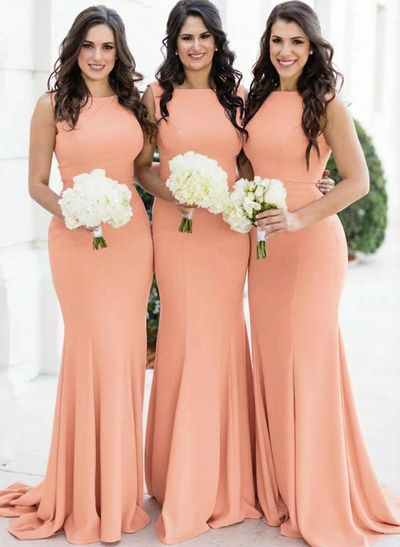 Sheath/Column Square Neckline Sleeveless Elegant Satin Bridesmaid Dresses