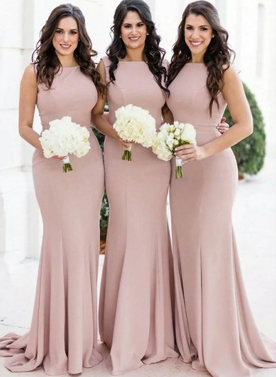 Sheath/Column Square Neckline Sleeveless Elegant Satin Bridesmaid Dresses