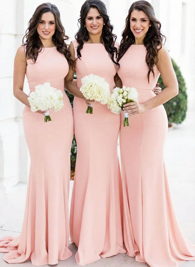 Sheath/Column Square Neckline Sleeveless Elegant Satin Bridesmaid Dresses