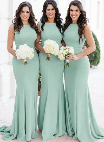 Sheath/Column Square Neckline Sleeveless Elegant Satin Bridesmaid Dresses