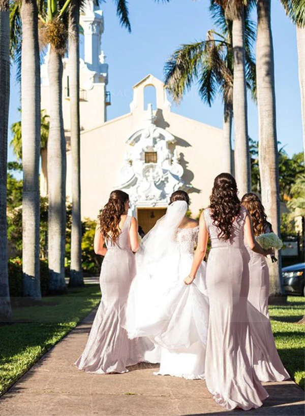 Sheath/Column Square Neckline Sleeveless Elegant Satin Bridesmaid Dresses