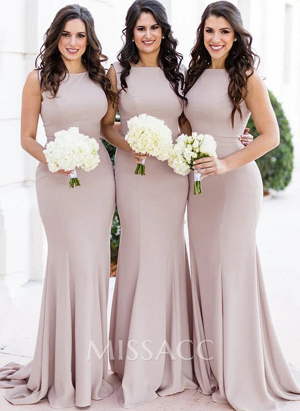 Sheath/Column Square Neckline Sleeveless Elegant Satin Bridesmaid Dresses Sheath/Column Square Neckline Sleeveless Elegant Satin Bridesmaid Dresses