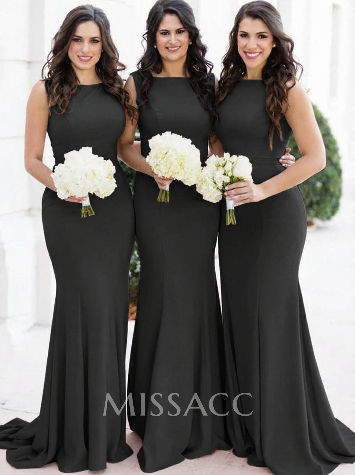 Sheath/Column Square Neckline Sleeveless Elegant Satin Bridesmaid Dresses